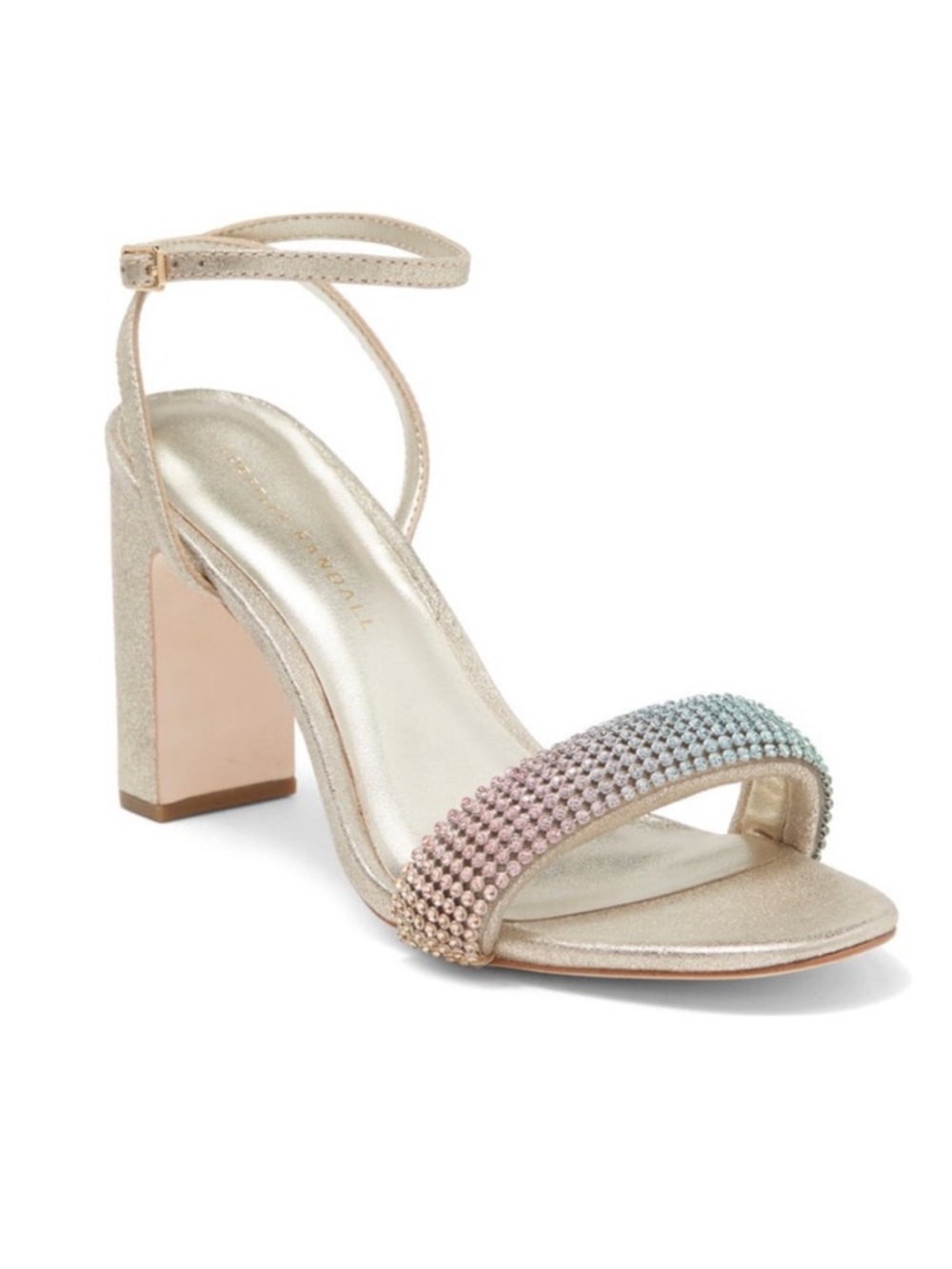 Loeffler Randall Shay Rainbow Crystal Metallic Gold Ankle Strap Sandal NEW 10.5